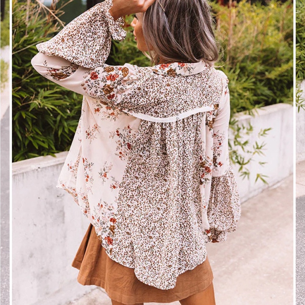 Patchwork balloon sleeve boho top - image 5